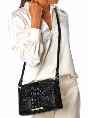 Brahmin Hillary Leather Crossbody Bag Black Melbourne Croc Embossed